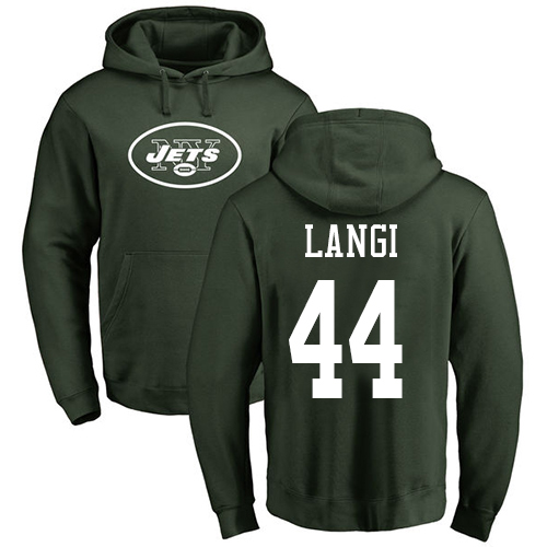 New York Jets Men Green Harvey Langi Name and Number Logo NFL Football #44 Pullover Hoodie Sweatshirts